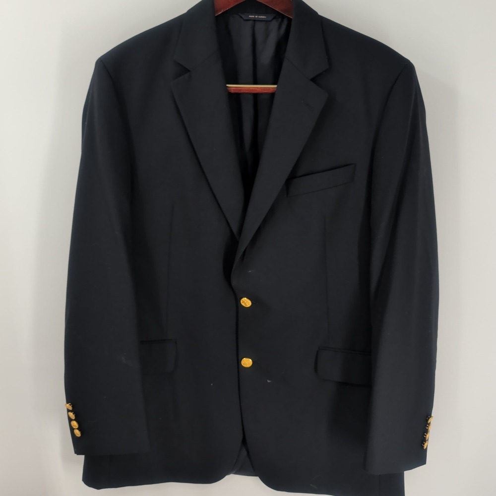 Brooks Brothers Brooksease Ing Loro Piana Gold Buttons Wool Blazer Navy Blue 43L - Picture 2 of 15